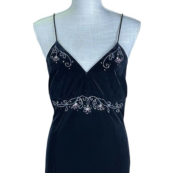 Vintage Dave Johnny Prom Dress Gown Bead Sequin Whimsigoth Black Velvet Sz 15/16 - Picture 2 of 11
